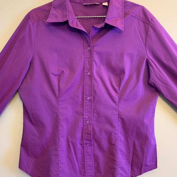 New York & Company Purple button up top, XL - Picture 3 of 6